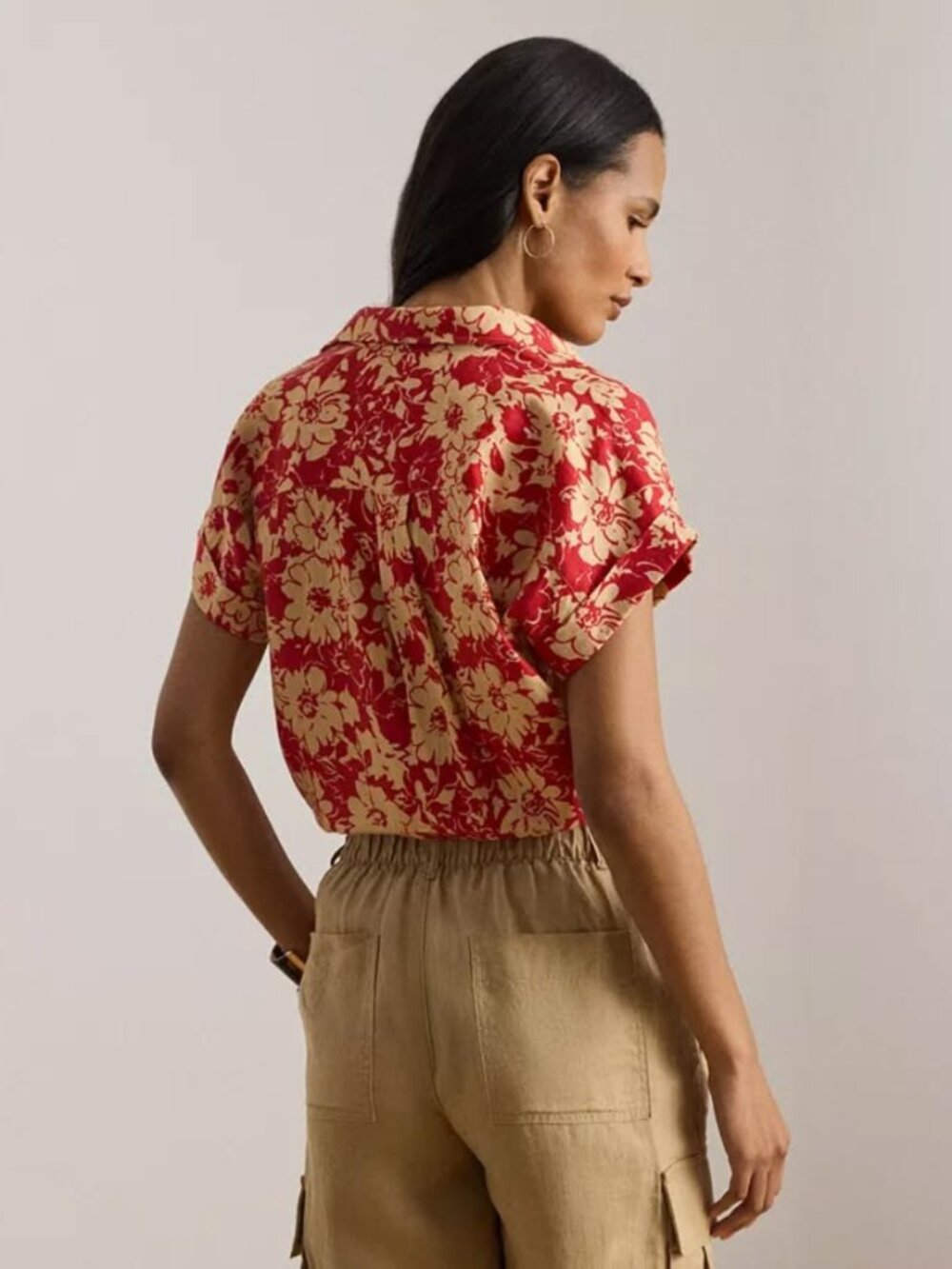 NWT Lauren Ralph Lauren Floral Linen Button Front Shirt Red Tan Size S - Picture 2 of 7